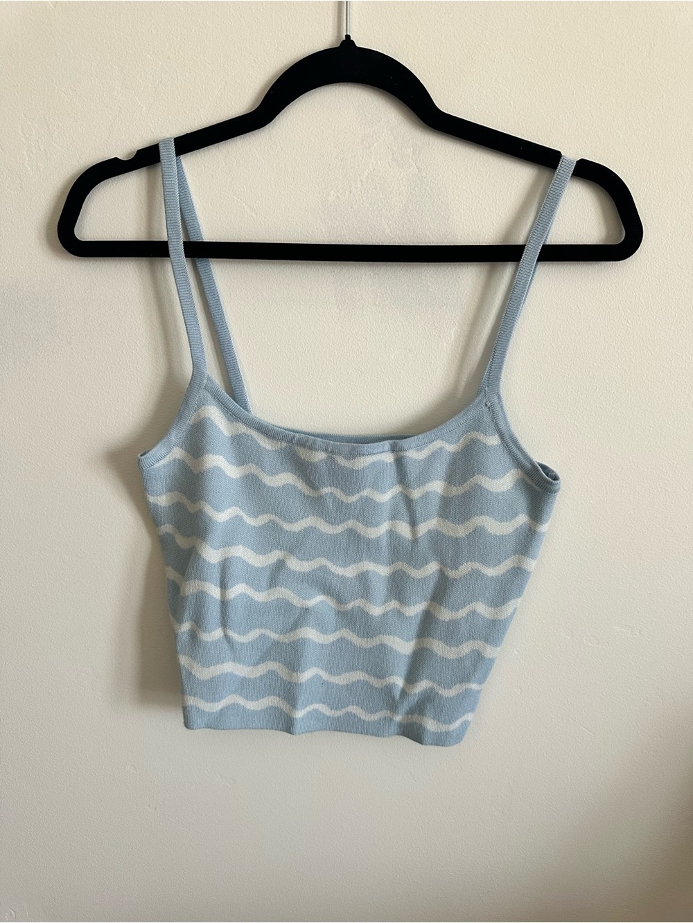 American Threads Light Blue & White Wave Knit Crop Cami